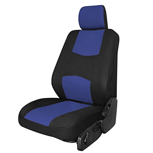 Copap 17pcs Universal SUV Car Seat Covers Mesh Fabric Seat Covers for Vehicles Autos Full Set Front Airbag Compatible 5 Headrest Covers 1 Steering Wheel Covers Black / Blue