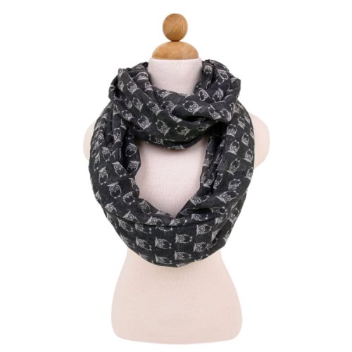 Premium Night Owl Infinity Loop Fashion Scarf, Black