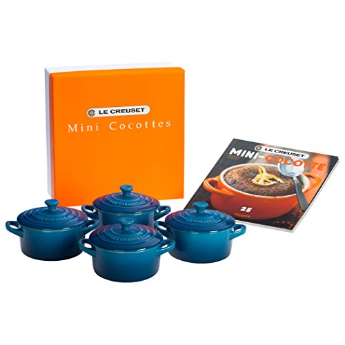 Le Creuset Stoneware Set of 4 Mini Cocottes with Cookbook, 8 oz. each, Marseille