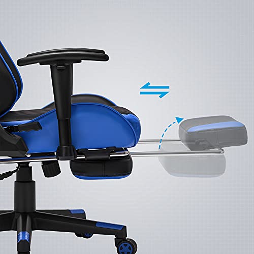 SONGMICS-Silla-Gaming-Silla-de-Oficina-Silla-Ergonomica-Reposapies-Telescopico-Apoyabrazos-Ajustables-Respaldo-Ajustable-de-90a-135-Asiento-Oscilante-Carga-de-150-kg-Negro-y-Azul-RCG016B02