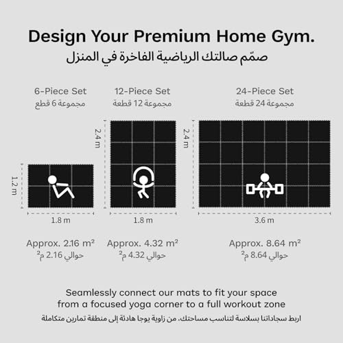 AIRHOP 1.2 cm Exercise Equipment & Puzzle Mats, 4.32 m², 12 Tiles Interlocking EVA Foam Mats for Home Gym, Workout, Protective Flooring, Shock Absorption, Playroom, 60 x 60 cm, Black