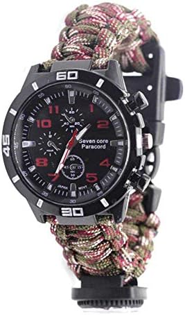 euwanyu 6 in 1 Survival Bracelet Watch, Men Women Outdoor Emergency Military Sport Watch With Compass/Paracord/Whistle/Flint, Multifunctional Survival Kit for Hiking, Boating, Adventure (Camouflage)