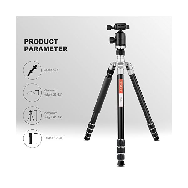 Beschoi M284 160cm Kamerastativ aus Alu leichtes Stativ Fotostativ mit Einbeinstativ Kompatibel mit Canon/Nikon/Olympus… – Bild 3