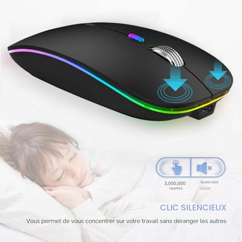 Uiosmuph Wireless Mouse, Rechargeable Bluetooth Mouse Portable Silent Mouse (800-1200-1600DPI) for Tablet/Laptop/Windows/Android Black