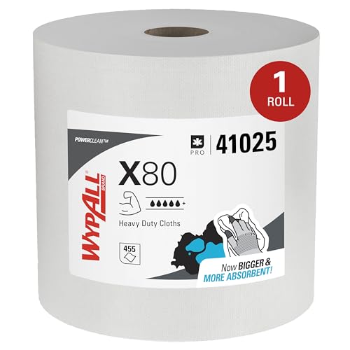 WypAll PowerClean X80 Heavy Duty Cloths, Jumbo Roll, 455 Towels (41025)