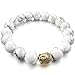 INBLUE Women,Men's 10mm 12mm Alloy Energy Bracelet Link Wrist Energy Stone Gold Tone White Simulated Howlite Turquoise Buddha Mala Bead Elastic