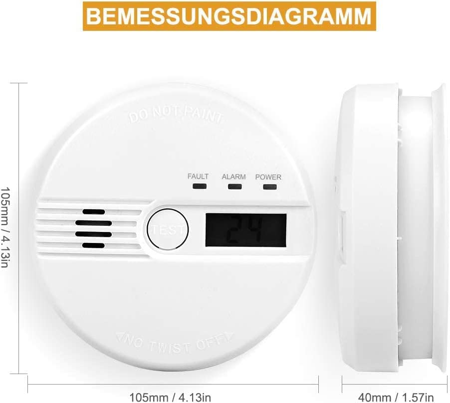 Kohlenmonoxid Warnmelder LCD Anzeige CO Melder 85Db Alarm Kohlenmonoxidsensor Kohlenmonoxid Melder mit Prüftaste Batteriebetrieb(ohne Batterien) GAS-96776 3