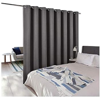 NICETOWN Room Dividers Curtains Screens Partitions, Premium Heavyweight Laundry Room Divider for Office, Vintage and Sliding Room, Including 16 Silver Ring Top (1 Panel, 15ft Wide x 8ft Long, Gray)