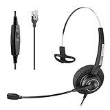 Arama Office Phones Headset RJ9 with Pro Noise Canceling Mic and Mute Switch Controls Wired Headset for Polycom Mitel Plantronic Nortel Shoretel Aastra Avaya Lucent Landline Phones-Mono (A200S)