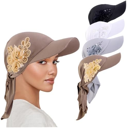 4 Pieces Womens Brim Bandana Scarf Cap Sun Visor with Pre-Tied