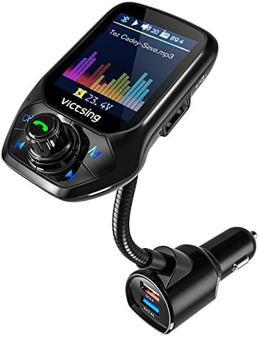 VicTsing Bluetooth FM Transmitter, Auto Scan Unused Station Bluetooth Radio Transmitter Adapter for Car with 1.8" Color Screen, QC 3.0, EQ Modes-Silver