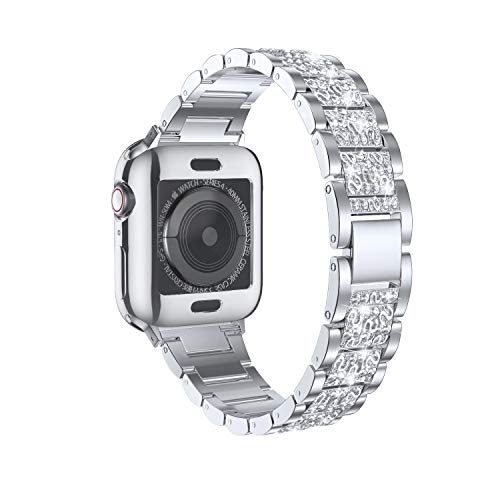 LELONG for Apple Watch Band 38mm 40mm 42mm 44mm Series 5 Series 4 3 2 1 with Case, Bling Replacement Bracelet iWatch Band, Diamond Rhinestone Stainless Steel Metal Wristband Strap