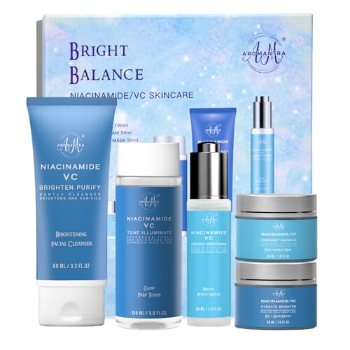 Skin Care Kit for Women, Hydrating Skincare Set Niacinamide+Vitamin C, Daily Routine 5 In 1 W/Facial Cleanser, Toner, Serum, Cream, and Mask, Fragrance-Free, Suit for All Skin Type