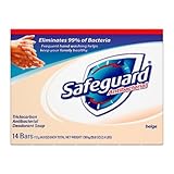 (PACK OF 14 BARS) Safeguard BEIGE Antibacterial Bar Soap for Men & Women. ELIMINATES 99% OF BACTERIA! Washes Away Dirt & Odor! Healthy Skin for Hands, Face & Body! (14 Bars, 4.00oz Each Bar)