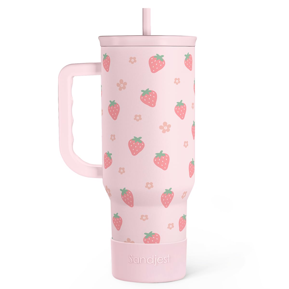 Photo 1 of *MINOR DAMAGE - USED*
SANDJEST Strawberry Tumbler with Handle 40oz – Insulated Stainless Steel Travel Coffee Mug Cup for Girls Women, Gift for Christmas, Birthday