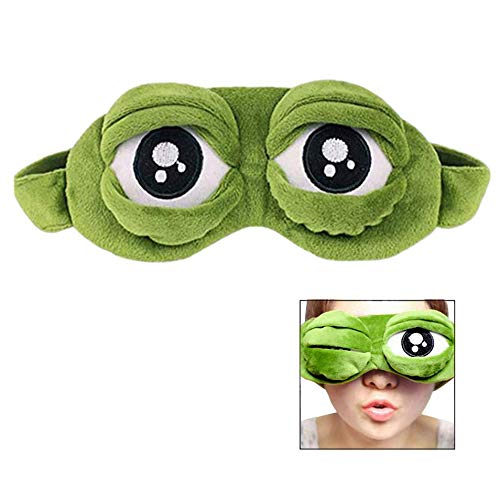 Linian 3D Frog Eye Mask, Sleep Eye Mask Shade Cover Sleeping Rest, Sleeping Eyeshade Cartoon Fluff Blindfold 3D Eye Cover Green for Kids and Women
