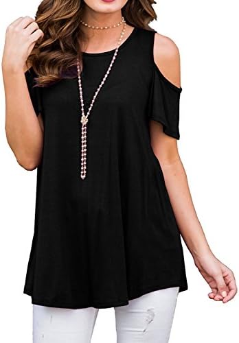 Aolakeke Short Sleeve Cold Shoulder T Shirt Tops Casual Blouse Round Neck Tunics