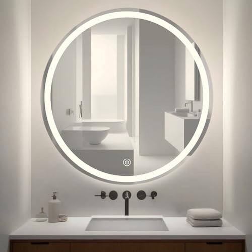 Decoramex - Espejo de Baño Inteligente Led Esmerilado 3 tonalidades Luz Blanca, Calida, Neutra, Dimmer, Maquillaje, Elegante para Tu Baño (80cm)