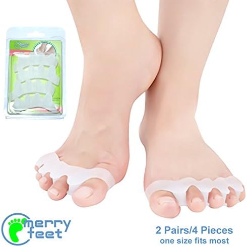 Pack of 2 Pairs Merry Feet Gel Toe Separators, Provide Cushioning & Relief Bunion & Hammer Toe Pain, Toe Spacers & Straighteners Ideal for Sport Activities, Yoga & Running....etc, 1 size fits most