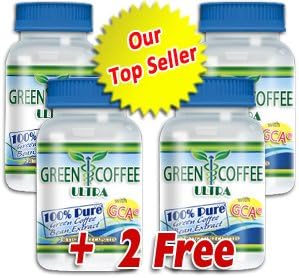 Green Coffee Ultra: 100% PURE Green Coffee Bean Extract with GCA (4 bottles)