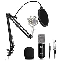TONOR Professional Studio Condenser Microphone Computer PC Microphone Kit with 3.5mm XLR/Pop Filter/Scissor Arm Stand/Shock Mount for Professional Studio Recording Podcasting Broadcasting, Black
