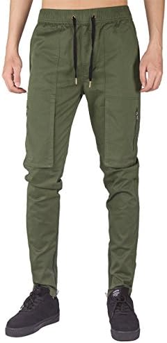 THE AWOKEN Mens Chino Cargo Pants Casual Trousers Cotton Twill Slim Fit Black (Army Green, M)