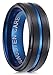 PINONLY Black Tungsten Carbide Ring for Men 8mm Wedding Band-Matte Finish-Blue Grooved-Rounded Smooth Interior Comfort Fit-Thick and Heavy