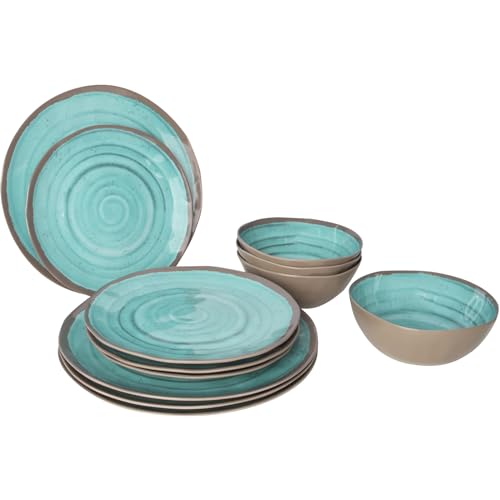 Bo-Camp - Essgeschirr - Halo - 100% Melamin - 12 Stück - Aqua/Terracotta
