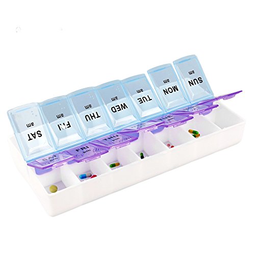 Lohome® weekly pill organizer, 7 day 14 slots pill storage box w…