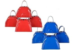 BOTTLES N BAGS 24 Cow Bells Noise Makers 12 Red and 12 Blue, Perfect Noisemaker For Sporting Events and 4'th Of July Events