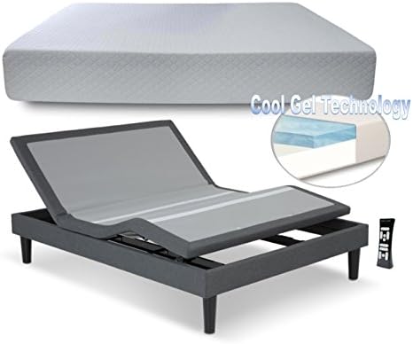 Bed In A Box Pac Bed Original 11" Coolrest Gel Memory Foam Sure Align Support Mattress Included with Leggett and Platt S Cape Adjustable Bed Frame with Full Body Massage, Anti Snore, Wireless Remote