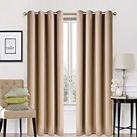 EASELAND Blackout Curtains 2 Panels Set Room Darkening Drapes Thermal Insulated Solid Grommets Window Treatment Pair for Bedroom, Nursery, Living Room,W52xL84 inch,Khaki