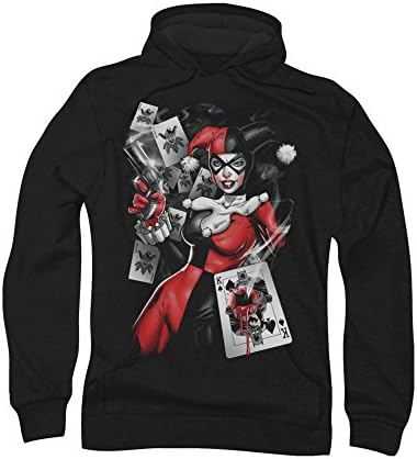 Simply Superheroes Mens harley quinn card dealer pullover hoodie Mens Medium