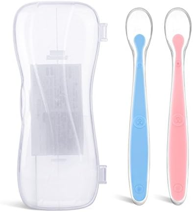 Silicone Baby Spoons &amp; Travel Case - 2 Silicone Baby Spoon Set | Bonus Travel Case | Perfect for Baby Feeding and Self Feeding | Best Baby Spoon Set | Infant Feeding