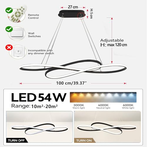 ASJK Modern LED Chandelier Dimmable 54W Colour Temperature 3000K-4000K-5000K Creative Design Suitable for Living Room Dining Room Kitchen Bedroom