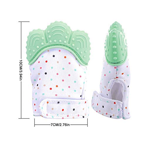 Baby Soothing Teething Mitten, Self-Soothing Pain Relief Mitt Stimulating Teether Toy, Original Silicone Teether Mitten Glove for 0-6 Months Babies, Toddlers, Infants, Boy and Girl(2Pack, Light Green)