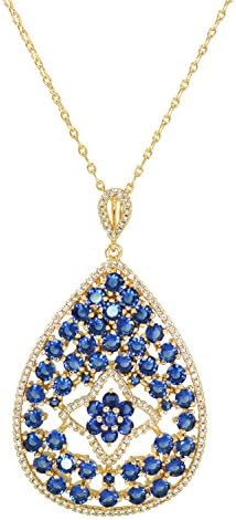 Luxury Golden Big Teardrop Pendant Necklace Cluster Set Cubic Zirconia Gemstone, Blue