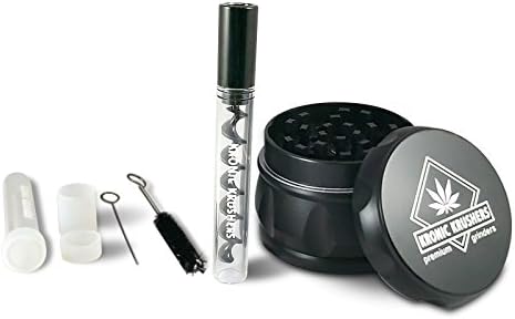K1 Premium Herb Grinder Set {Gun Metal Black} Spice Tea Tobacco Herbs | Fast Grinding | Large Heavy Duty | Free 1oz Airtight Stash Jar &amp; Mini Twist-N-Load️ Cigarette Paper For Tobacco