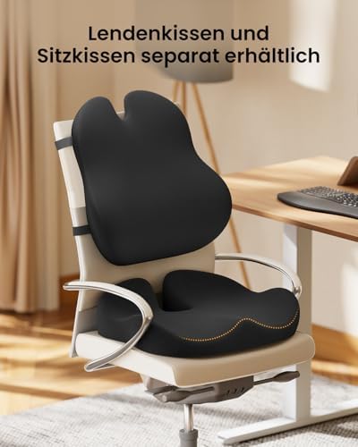 Ergonomisches RückenKissen aus Memory Foam, Lendenkissen für Bürostuhl Autositz und Schreibtischstuhl, Lendenwirbelkissen Atmungsaktiv, Rückenstütze mit Verstellbare Doppelriemen, Schwarz