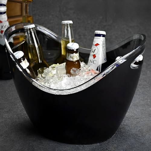 Beauenty Ice Bucket Wine Bucket,8L Wine Bucket Chiller for Parties, Acrylic Cooler Bucket for Champagne Wine Drinks Beer,Beverage Tub,Ice Tub,Bar Supplies（Black）