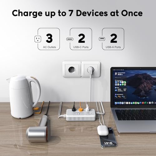 Mapambo 2000W 220V to 110V Converter for Hair Dryer, Voltage Converter US to Europe, Converter for European Travel with 2 USB-C 2 USB-A, Universal Travel Adapter with Type C/G/I/L (Gray)