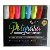 PolyRasa Water-Based Non-Toxic Liquid Chalk Wet Erase Marker Set (8-pack) for Whiteboards, Chalkboards, Glass, Mirrors, Plastics, Ceramics, Vinyl (6mm)