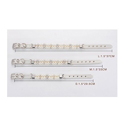 Stock Show 1Pc Dog Cat Cute Fashion PU Leather Pearl Collar with Crystal Rhinestone Diamond Decor Pet Adjustable Neck Strap Accessary for Wedding Birthday Party, White, S