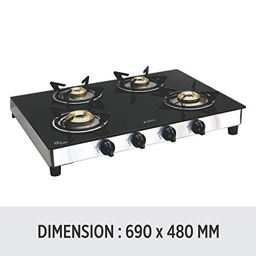 Elica Vetro Glass Top 4 Burner Auto Ignition Gas Stove (694 CT VETRO SS