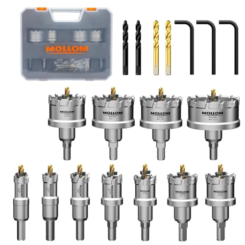 Mollom 11-teilig (16-64mm) TCT Hartmetall-Lochsägenset für Hartmetall, 11 Stück Lochschneider mit 3 zusätzlichen Zentrierbohrern und 1 Sechskantschlüs