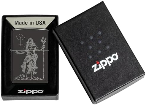 Briquet tempête God Pluto, Dieu Pluton, Noir Poli, Image Photo, Rechargeable, réutilisable, Design Coupe-Vent, boîte Cadeau, fabriqué aux États-Unis