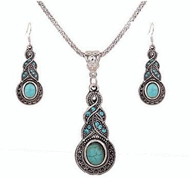Earrings and necklace set for women girls Tibetan Silver Crystal Christmas Gift