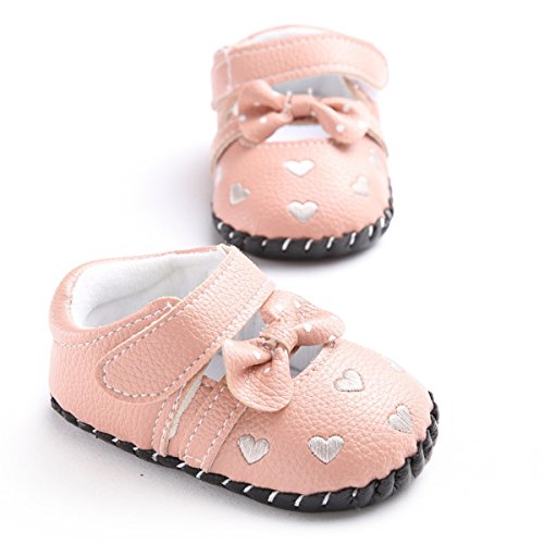 Meckior Infant Baby Girls Sandas Summer Soft Leather No-slip Princess Shoes (6-12months, pink 2)