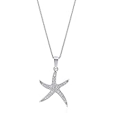 BERRICLE Sterling Silver Starfish Cubic Zirconia CZ Fashion Pendant Necklace for Women, Rhodium Plated 18 inch
