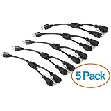 ClearMax 3 Prong Y Splitter Cable Power Extension Cord - Cable Strip Outlet Saver - Power Cord Splitter - 16AWG - 1 Foot (5 Pack | Black)